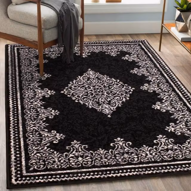 DS Living Medallion Black Rectangular Rug, W: 160 cm, D: 230 cm