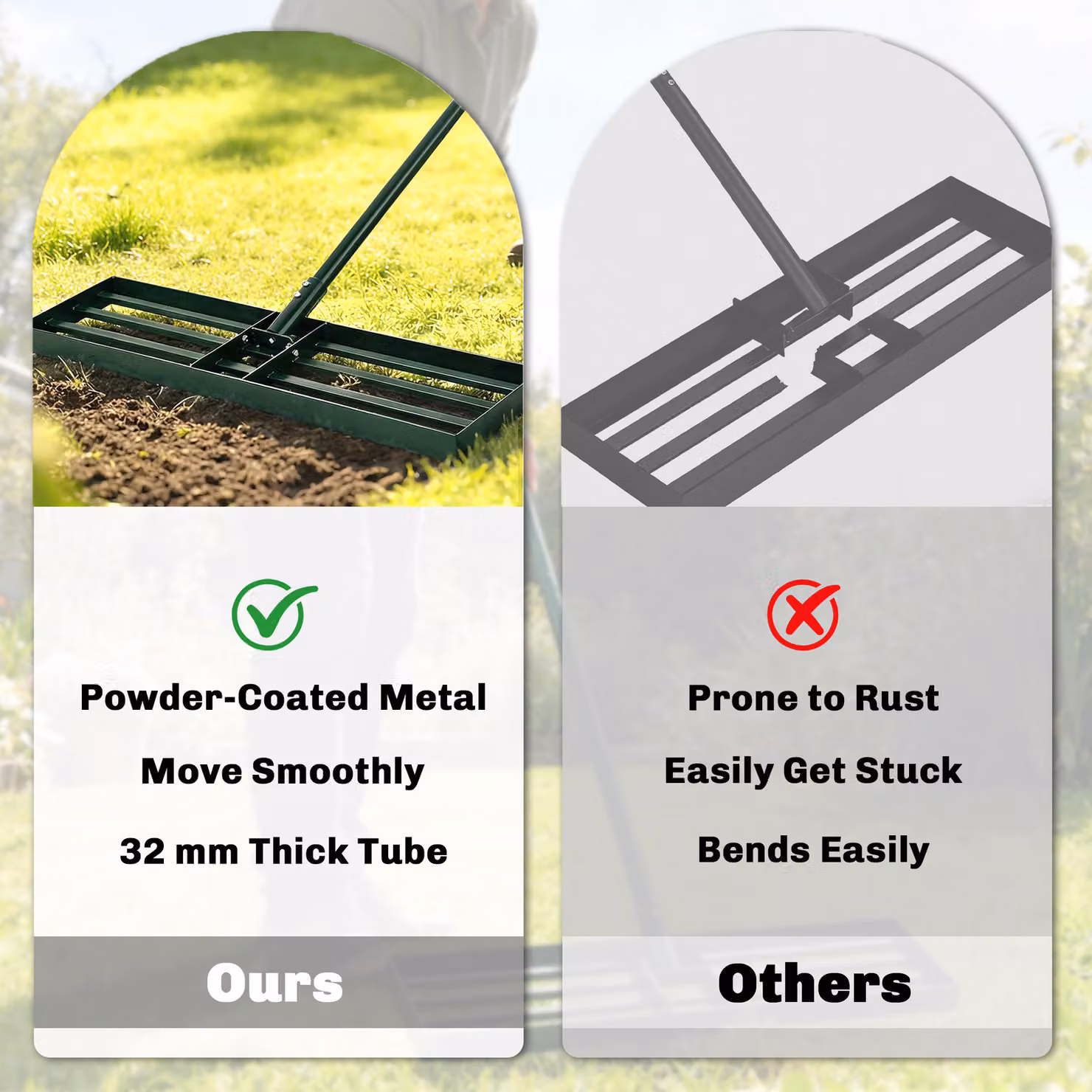 Outsunny Lawn Levelling Rake with 169 cm Handle, Metal Lawn Leveller Lute for Grass, Soil, Sand and Yards, W: 76 cm, D: 26 cm – 6