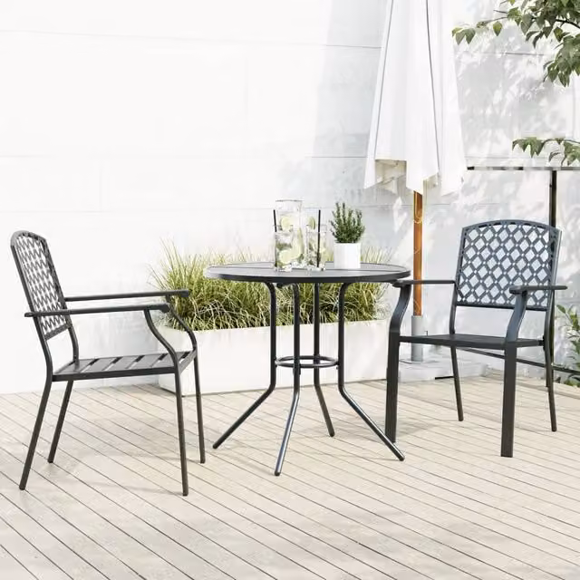 Berkfield Home Stackable Garden Chair Set of 3 in Anthracite Black Powder-coated Steel