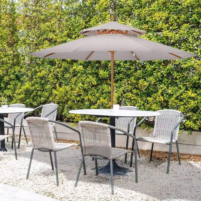 Outsunny 2.7m Double Tier Wooden Parasol with Grey Polyester Canopy