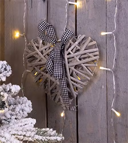 St Helens Home & Garden Rustic Light Grey Wicker Christmas Heart Pendant Ornament – 1