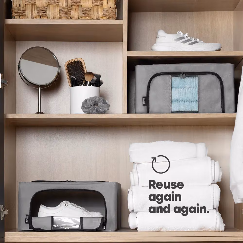 LIVIVO Set of 3 Foldable Fabric Storage Boxes with Windows in Grey, W/D/H: 43 x 30.5 x 20 cm – 8