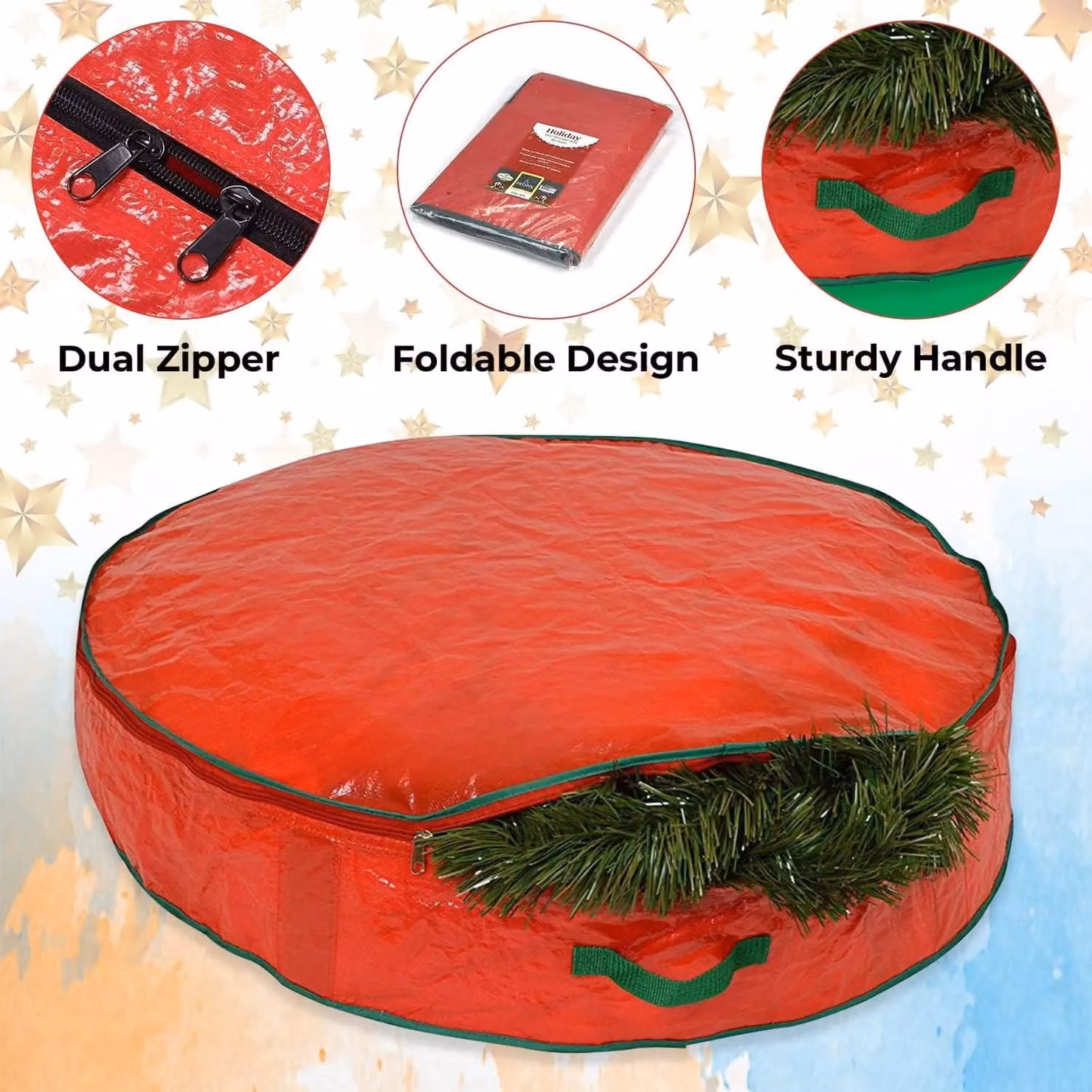 Shatchi Christmas Wreath and Garland Storage Bag in Red, 76 x 20 cm – 11