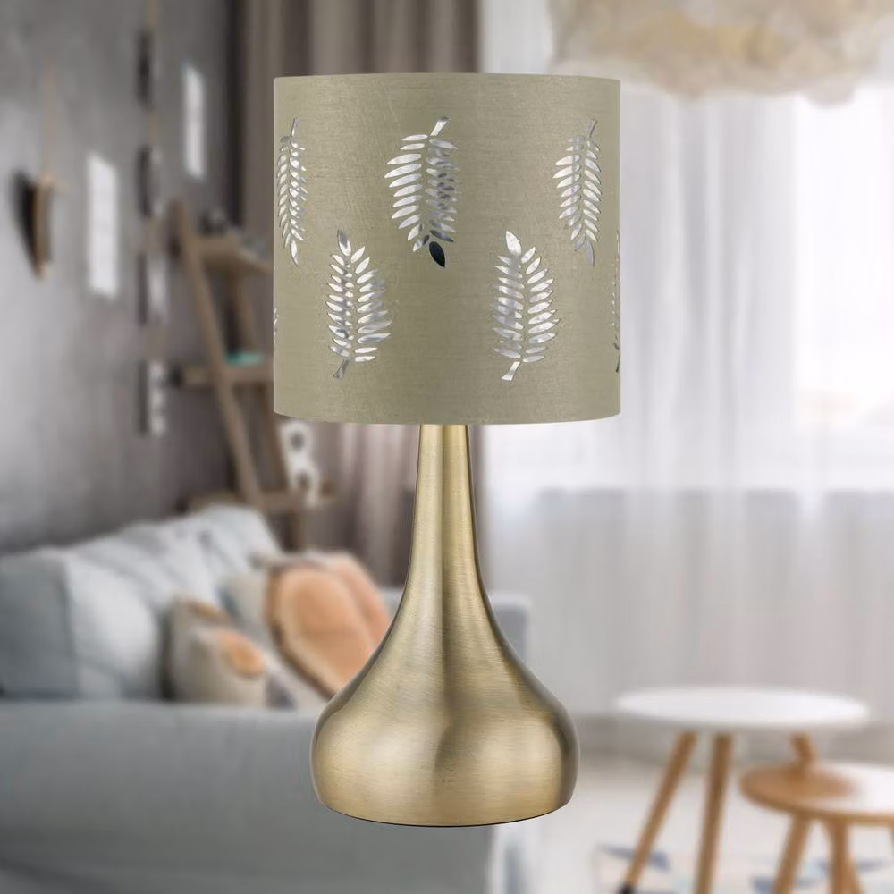 First Choice Lighting Romana Antique Brass Touch Table Lamp with Green Fabric Shade – 2