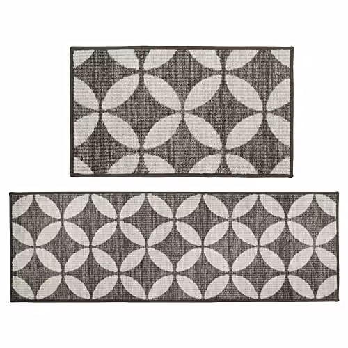 JVL Fiora Machine Washable Non-Slip Graphic Doormat and Runner, Grey