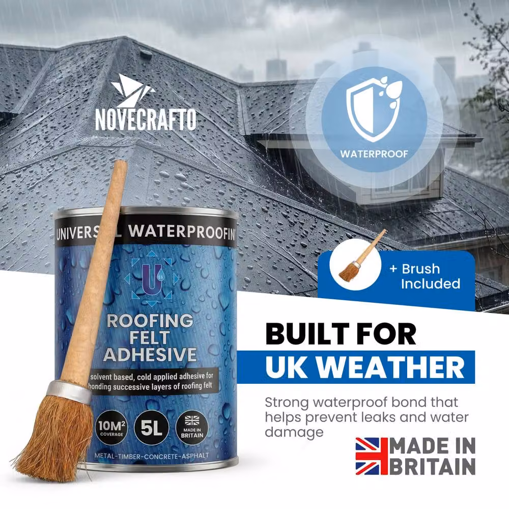 Novecrafto Waterproof Cold Applied Bitumen Roof Felt Adhesive, 5L, Black – 2