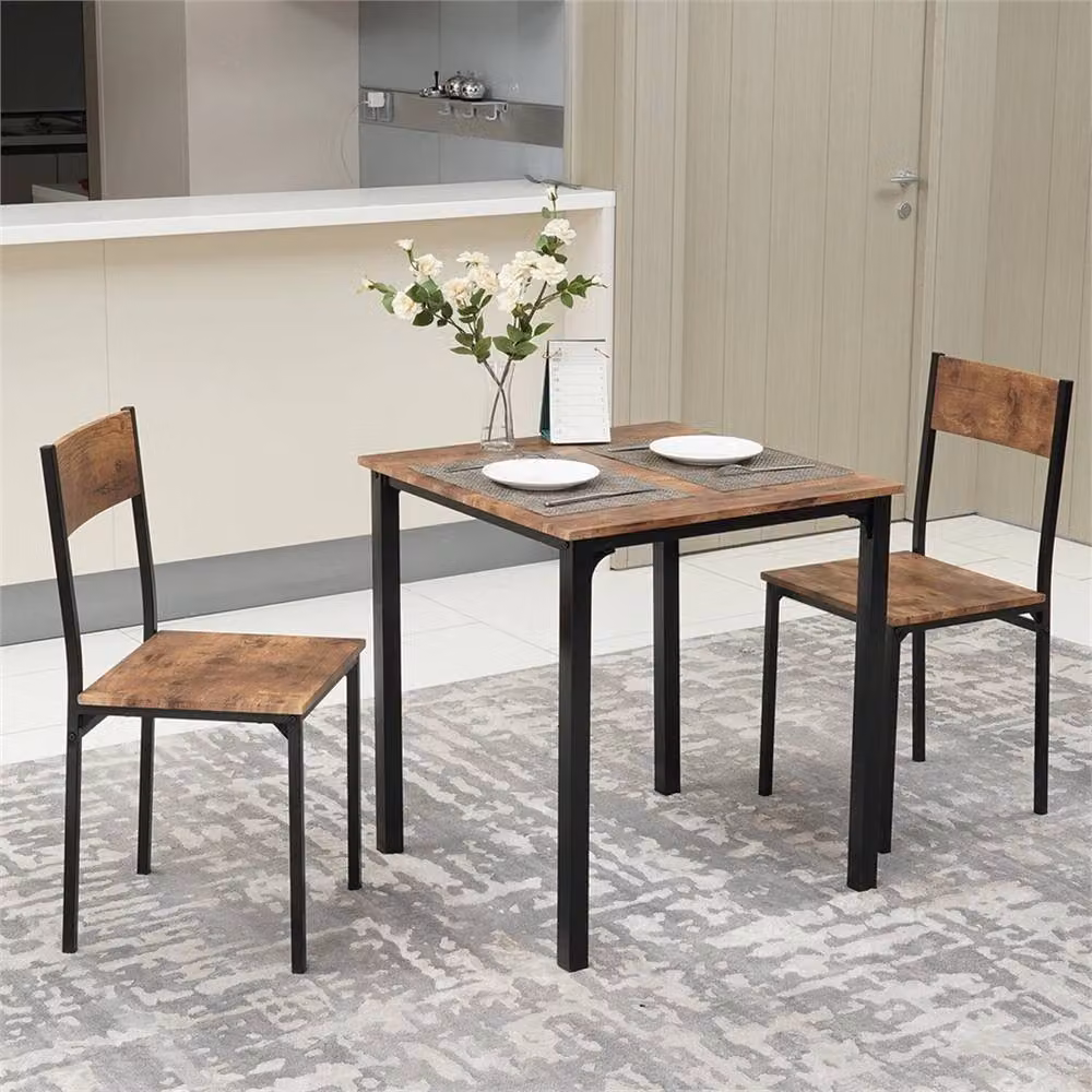 FORGEVIO Brown 4 Piece Compact Dining Set with Square Table and 2 Chairs