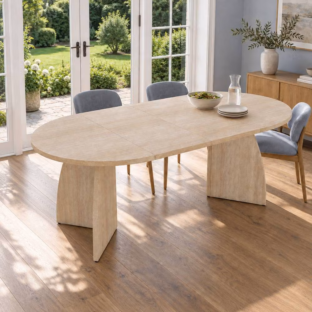 BTM Extendable Oval Dining Table with Central Column in Beige Matt MDF and Stone Finish – 2