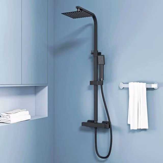 Kelvenix Thermostatic Dual Head Bathroom Shower Mixer Set in Matt Black – 1