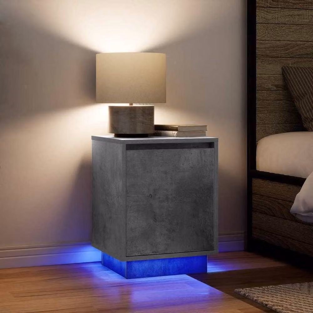 Berkfield Home Bedside Cabinet with Integrated LED Lights in Concrete Grey, W/D/H: 38 x 34 x 50 cm – 2