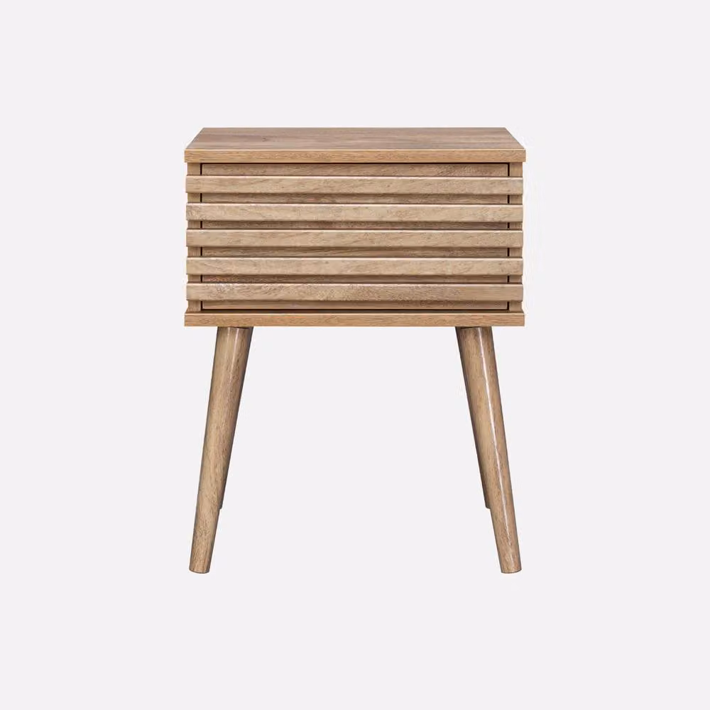 sweeek Scandi-style Bedside Table with Grooved Wood Effect in Light Brown, W/D/H: 40 x 29 x 50.5 cm – 2