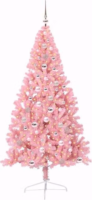 Berkfield Home Beautiful Pink Artificial Pre-lit Tabletop Christmas Tree with 300 LEDs, Height: 60 cm – 1