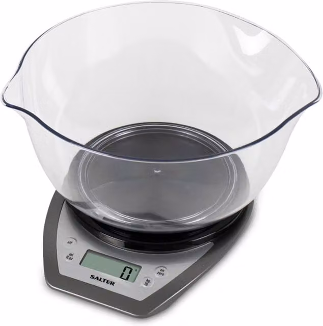 Salter Electronic Kitchen Scale with Plastic Mixing Bowl in Grey