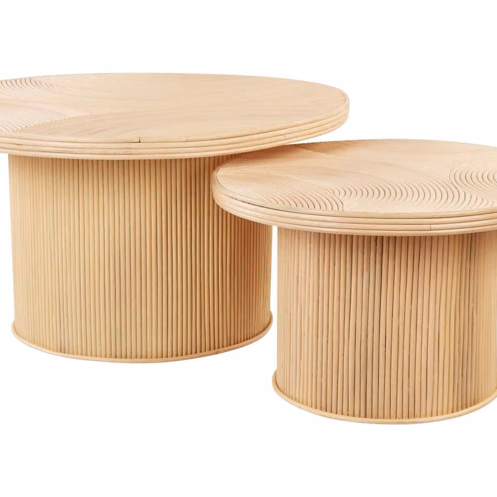 Wyld and Coco Ilios Set of 2 Round Rattan Nesting Coffee Tables in Brown and Beige – 2
