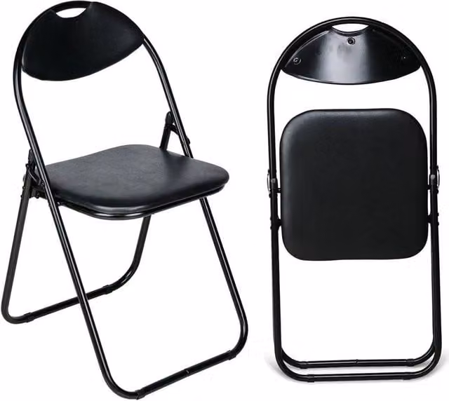 EONLION Black Padded Faux Leather Folding Chair – 1