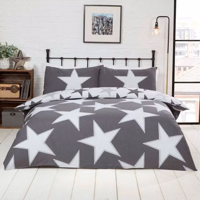 Rapport Home All Stars Reversible Polycotton Duvet Set with Pillowcase, Grey, W: 90 cm, L: 200 cm