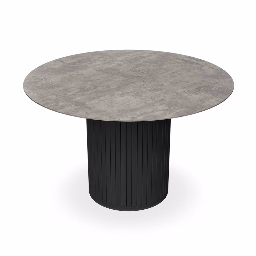 More4Homes Arlo Round Concrete Dining Table with Black Legs and 6 Raye Velvet Dining Chairs Set – 2