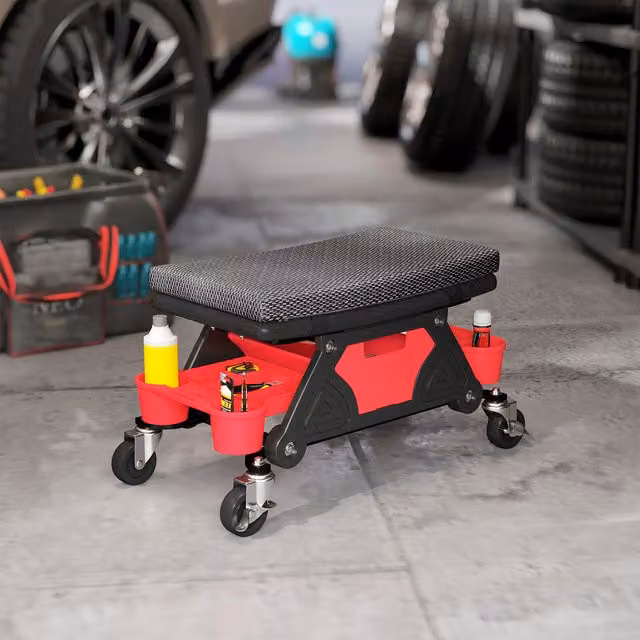 HOMCOM Rolling Mechanic Stool with Castors and Removable Cover, Black