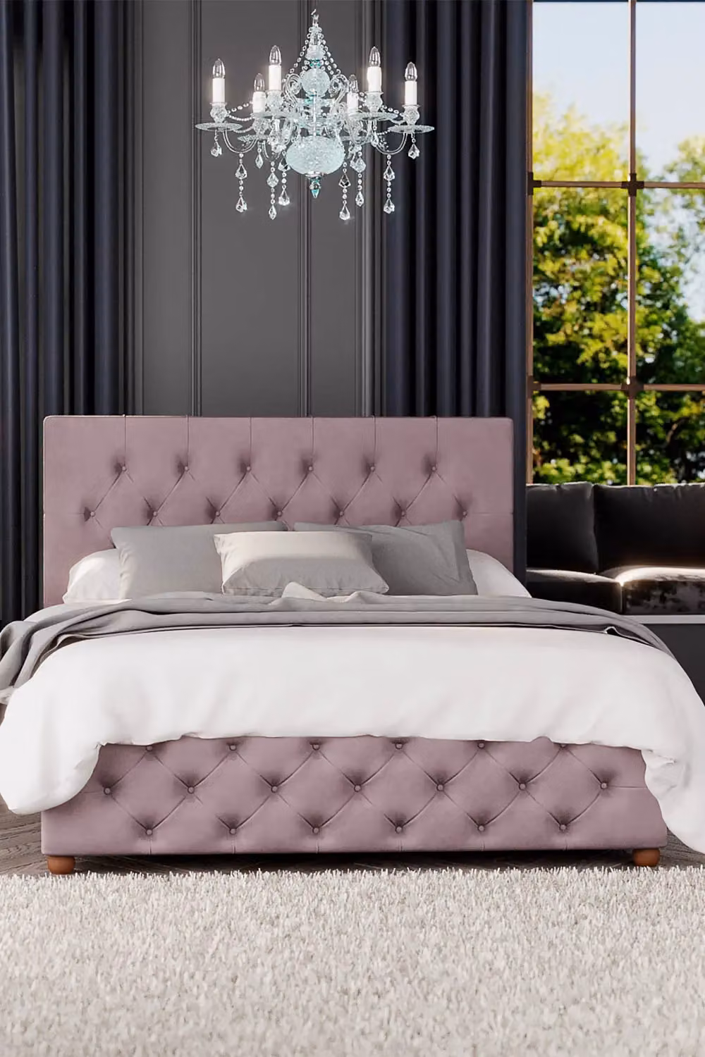 Laurence Llewelyn-Bowen Luna Ottoman Storage Bed in Pink Plush Velvet Fabric, King Size (W/D: 180 x 200 cm) – 2