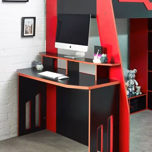 Julian Bowen Eagle Single Black and Red Wooden Gaming Highsleeper Loft Bed with Stairs and Side Compartments W/D/H: 90 x 190 x 172 cm – 12