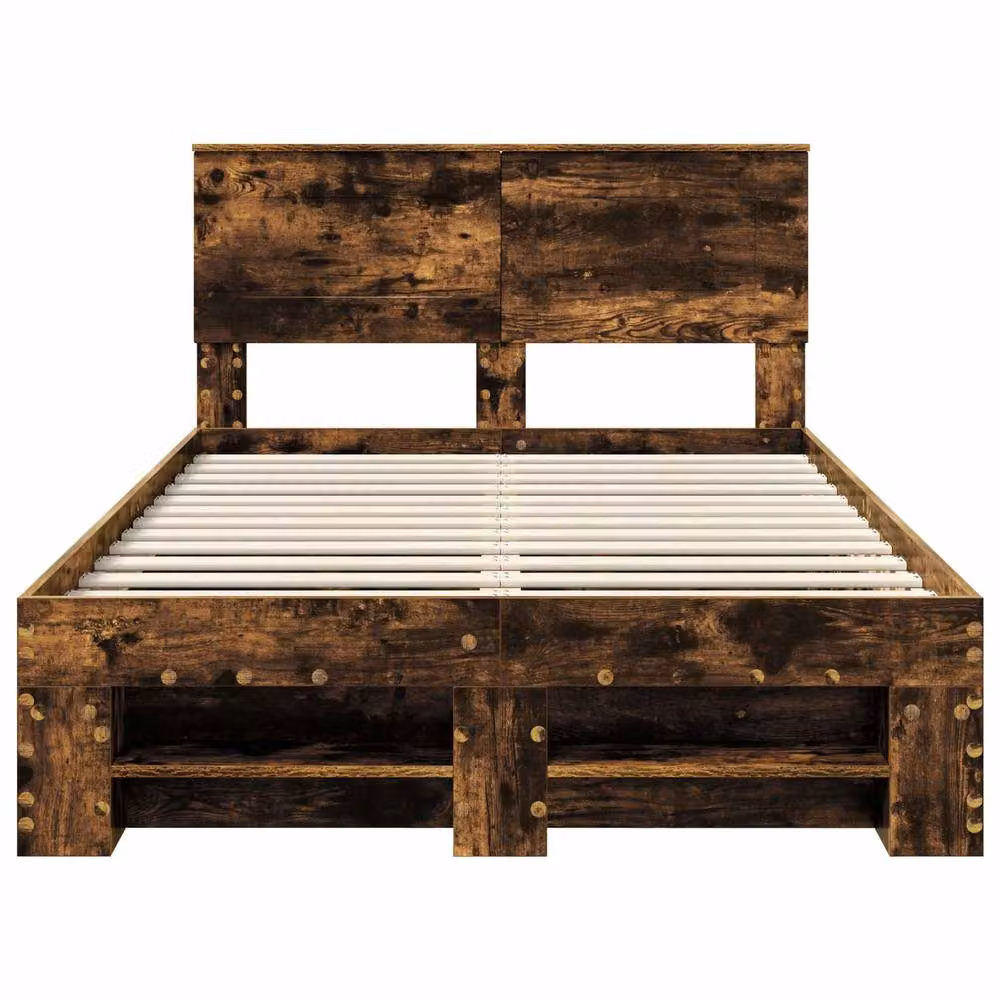Berkfield Home Modern Bed Frame in Smoked Oak, Brown, W/D/H: 120 x 200 cm – 3