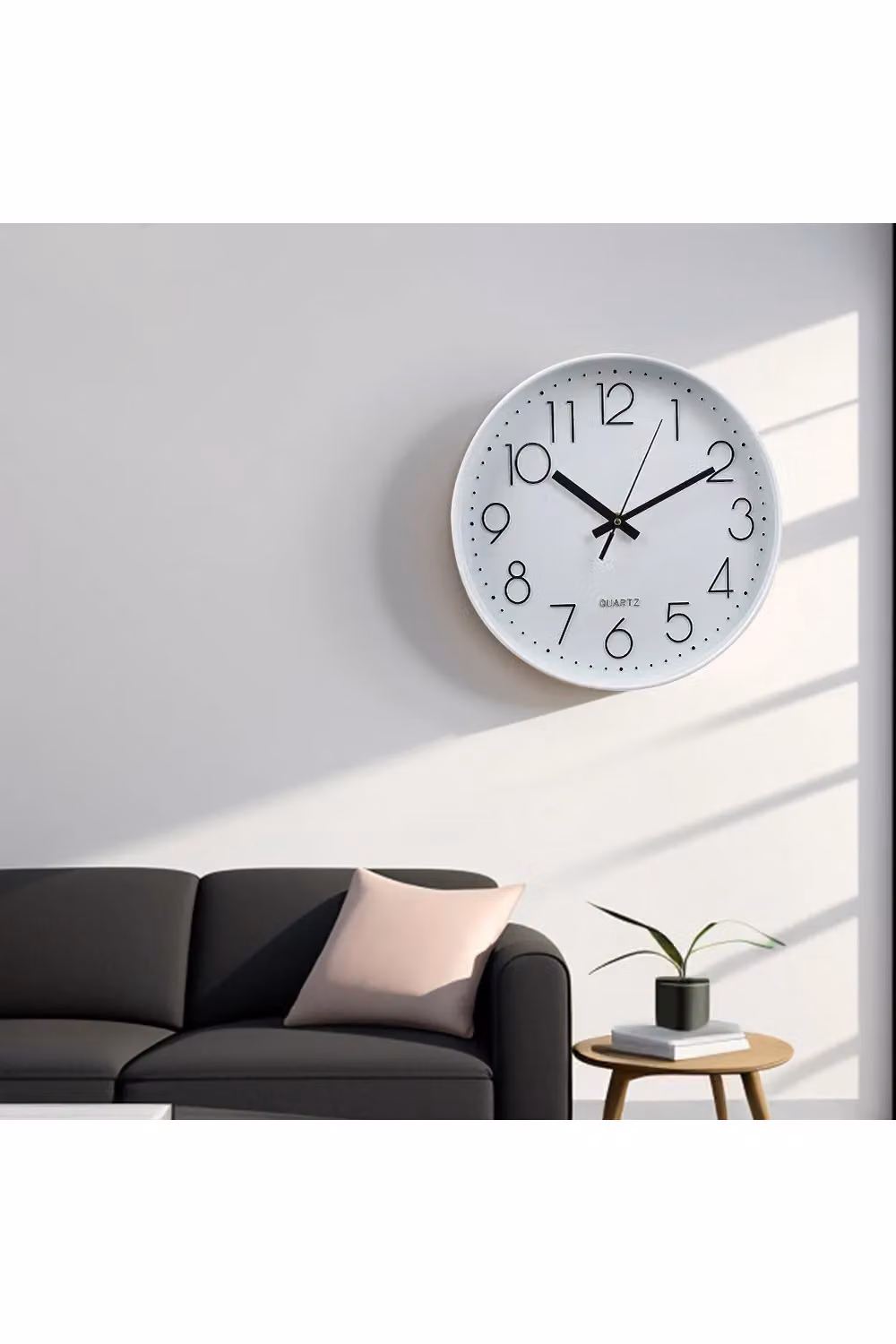 Living and Home Modern Round Silent Analogue Wall Clock in White, Diameter: 30.48 cm – 2