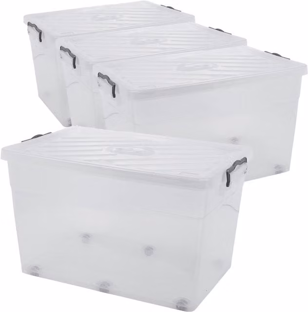 URBNLIVING Transparent Plastic Storage Box with Lid and Stackable Design, White, W/D/H: 60 x 40 x 36 cm