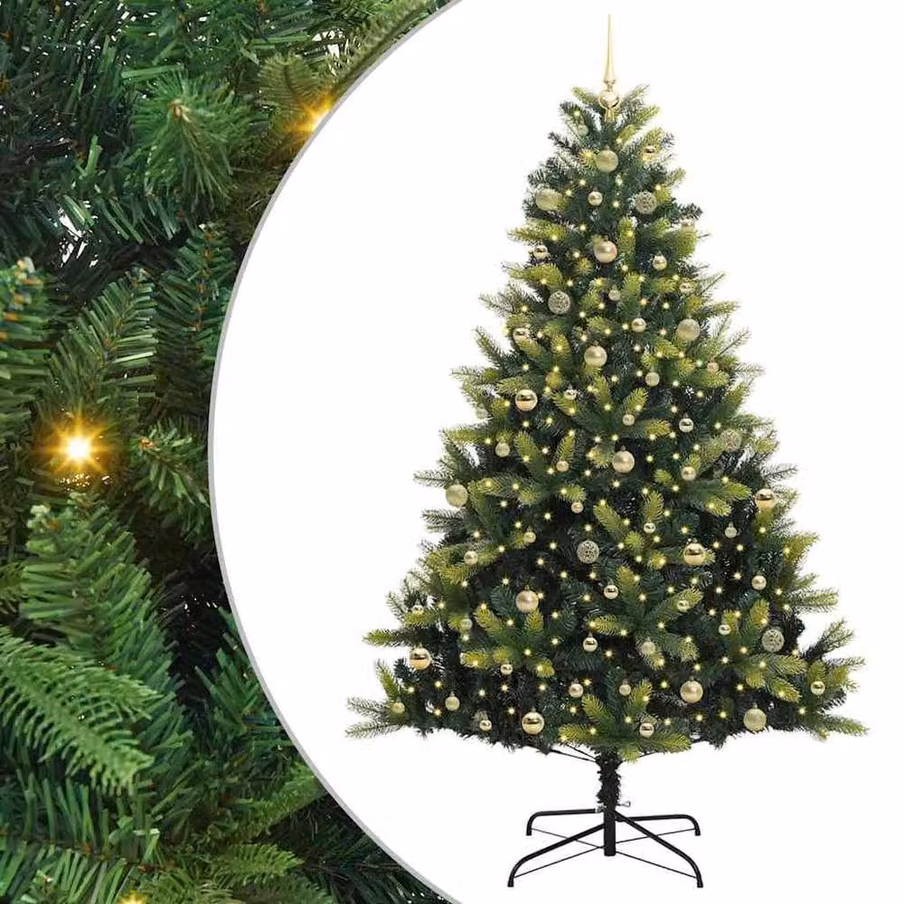 Berkfield Home Artificial Hinged Christmas Tree with 300 LEDs, Green, Height: 240 cm – 2