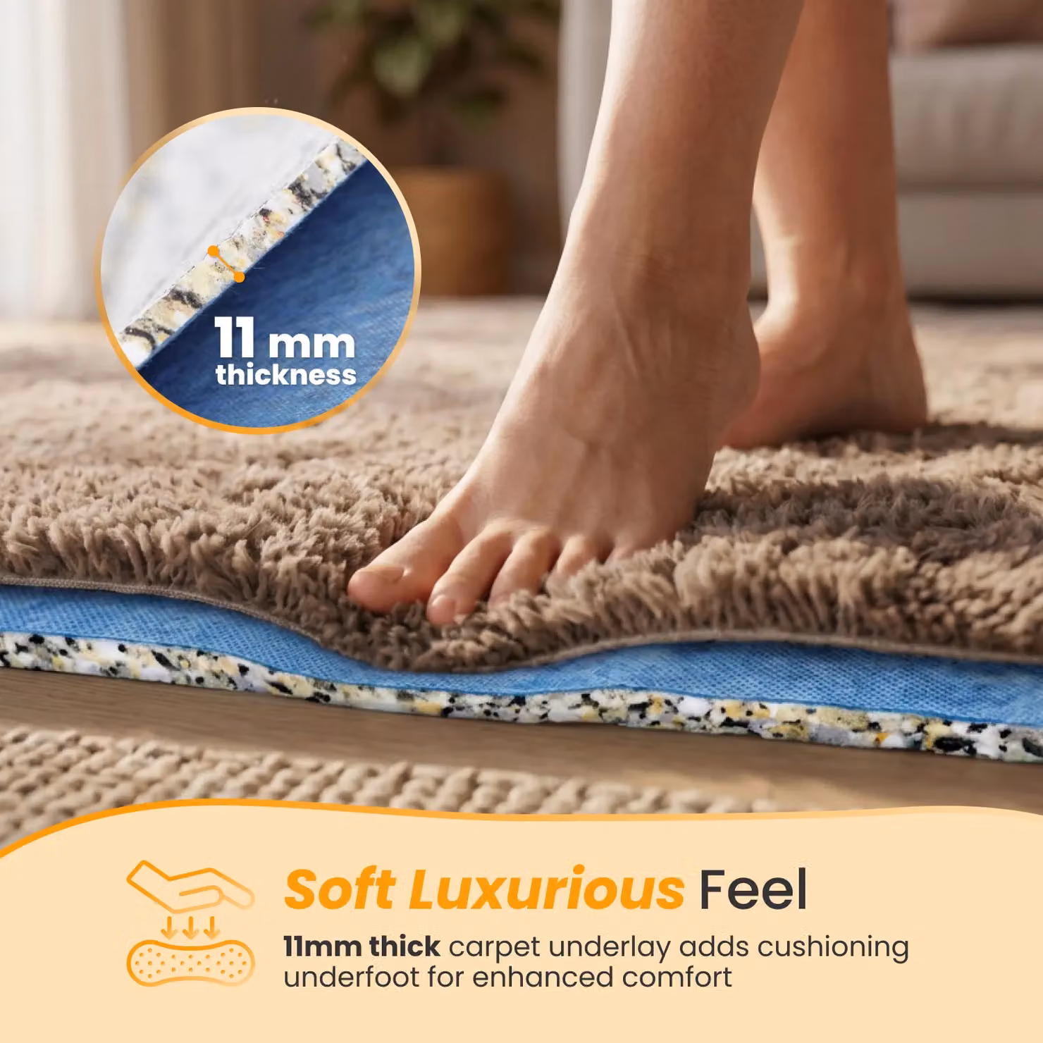 Novecrafto 11mm Blue PU Foam Carpet Underlay Roll, 15m² – 3