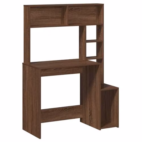 vidaXL Modern Writing Desk with Shelves in Brown Oak, W/D/H: 100 x 45 x 140 cm – 1