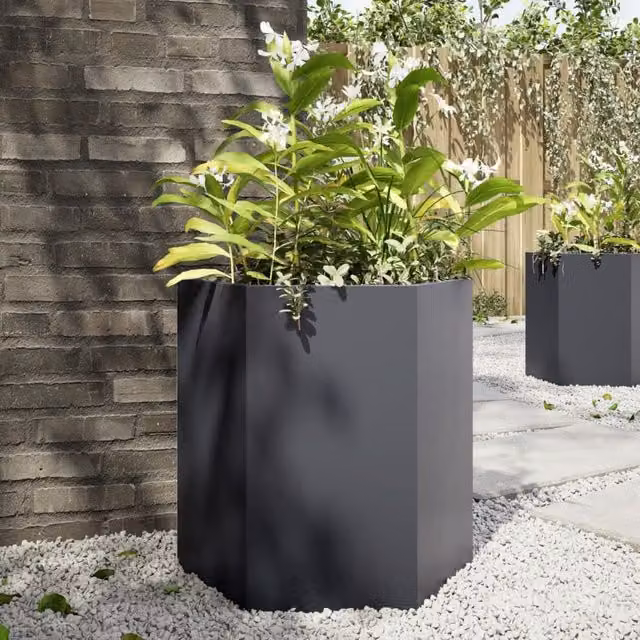 Berkfield Home Anthracite Hexagon Steel Garden Planter in Black, W: 46 cm, D: 40 cm, H: 45 cm – 1