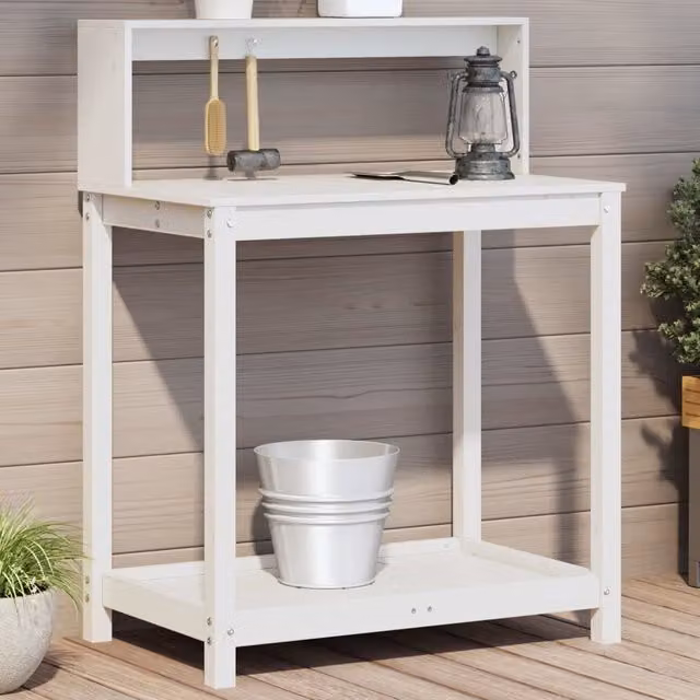 Berkfield Home White Solid Pine Potting Table with Shelves, W/D/H: 82.5 x 50 x 109.5 cm – 1