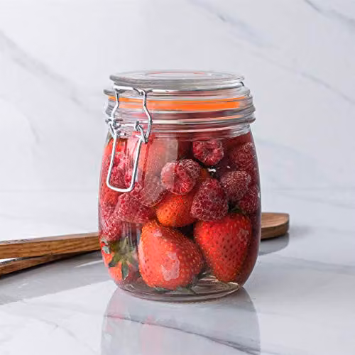 Argon Tableware Set of 3 Glass Storage Jars with Airtight Clip Lids and Labels, 0.75 l, Transparent and Orange – 2