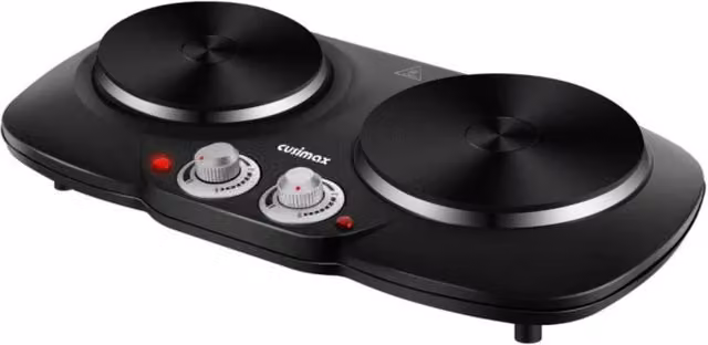 Cusimax Black Portable Double Hot Plate with 2500W Cast Iron Burners, W: 55 cm – 1