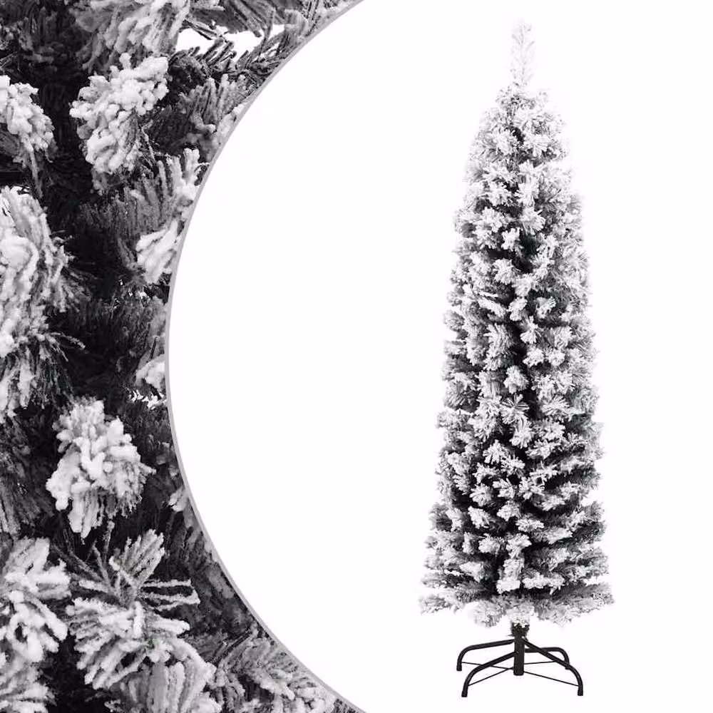 Berkfield Home Slim Flocked Artificial Christmas Tree in Green and White, Height: 150 cm – 2