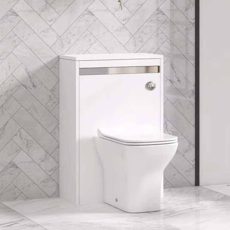 Royal Bathrooms Orion Matt White Wall Mounted WC Unit with Qubix Rimless Ceramic Toilet Pan, Slim Soft Close Seat and Cistern, 54 cm Width