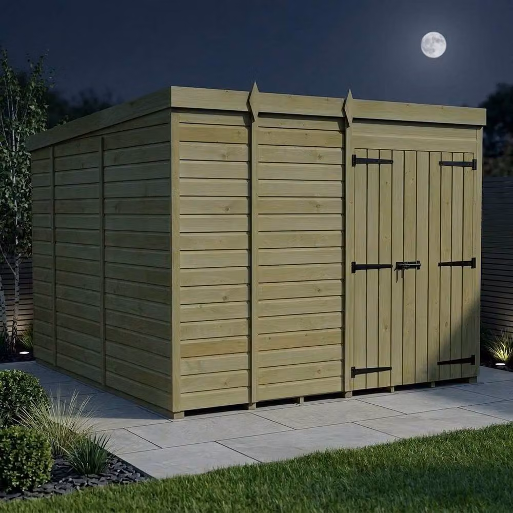 Buttercup Farm Pent Garden Shed with Double Doors in Brown Timber, W: 304.8 cm, D: 274.0 cm, H: 210.0 cm – 3