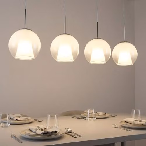Globo Lighting Modern 4-Bulb E27 Pendant Light with White Glass Spheres and Crystal Accents in Chrome and Silver – 2