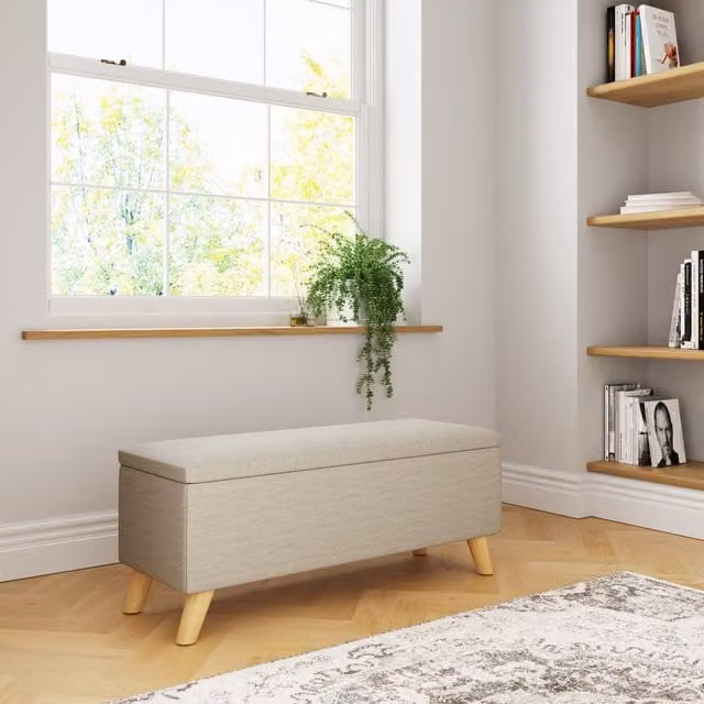 GFW Secreto Fabric Storage Ottoman Bench in Sand/Beige – 1