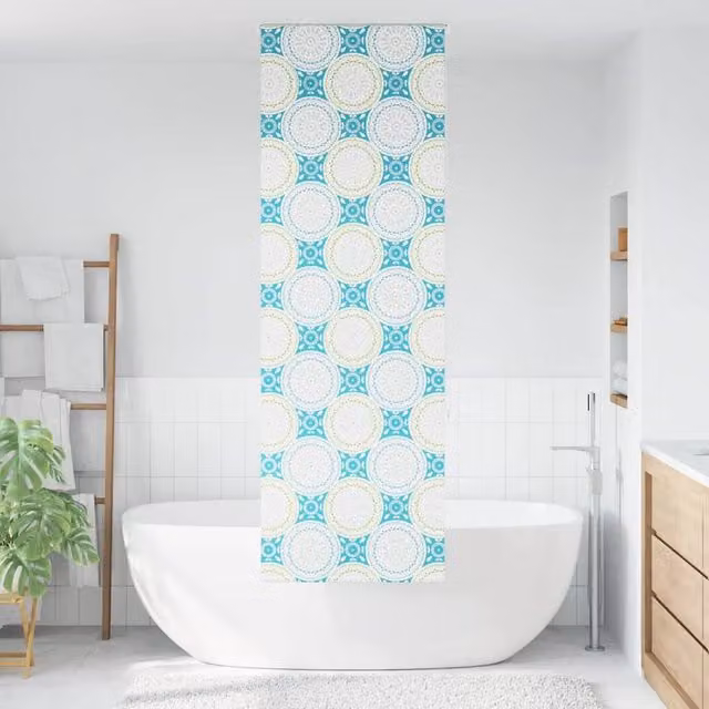 Berkfield Home Opaque Blue Fabric Shower Roller Blind, W: 70 cm, H: 240 cm