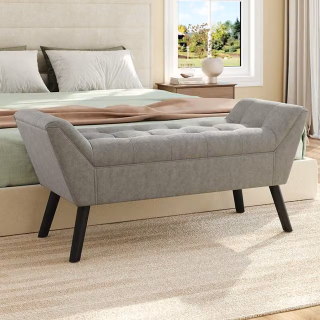 Livingandhome Tufted Velvet Upholstered Bench Footstool in Grey