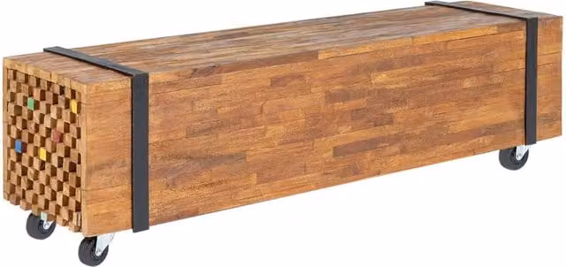 Berkfield Home Solid Teak Wood TV Stand in Brown, W/D/H: 110 x 30 x 32.5 cm