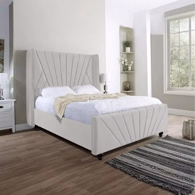 Desire Deco King David Superking Upholstered Velvet Bed in Silver and Yellow, W: 180 cm, D: 200 cm