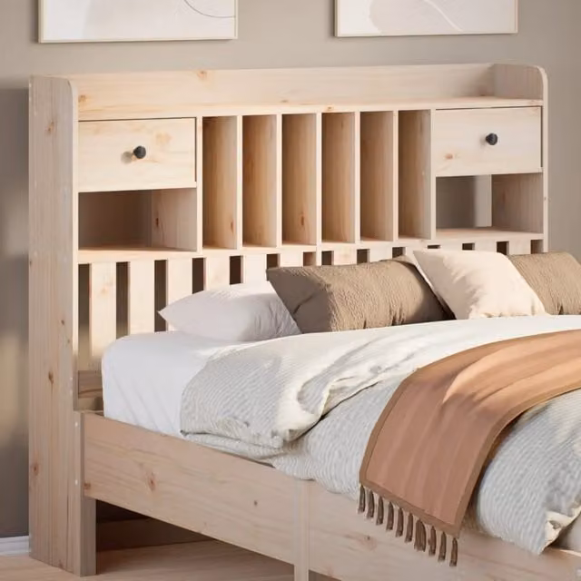 Berkfield Home Rustic Solid Wood Pine Headboard with Storage, Brown, Width: 135 cm