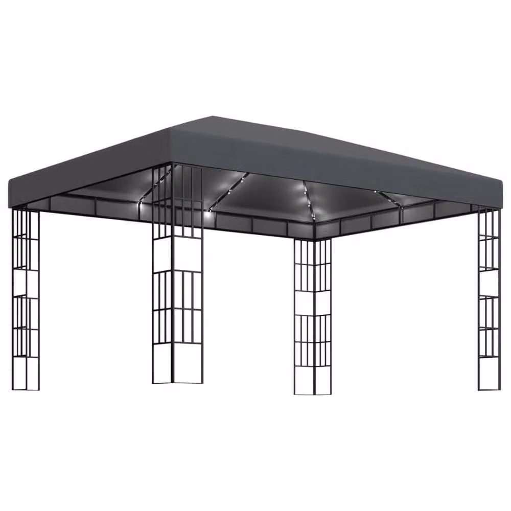 Berkfield Home Gazebo with LED String Lights, Anthracite and Black, W: 4.0 m, D: 3.0 m – 2