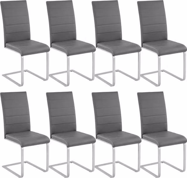tectake Set of 8 Grey Cantilevered Dining Chairs with Synthetic Leather and Metal Base