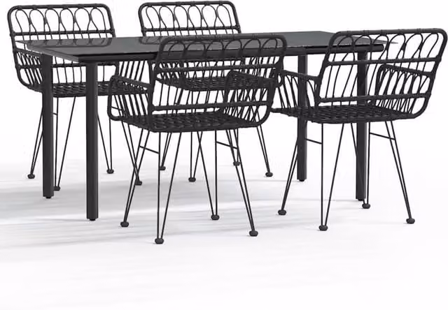 Berkfield Home 5 Piece Black Poly Rattan Garden Dining Set