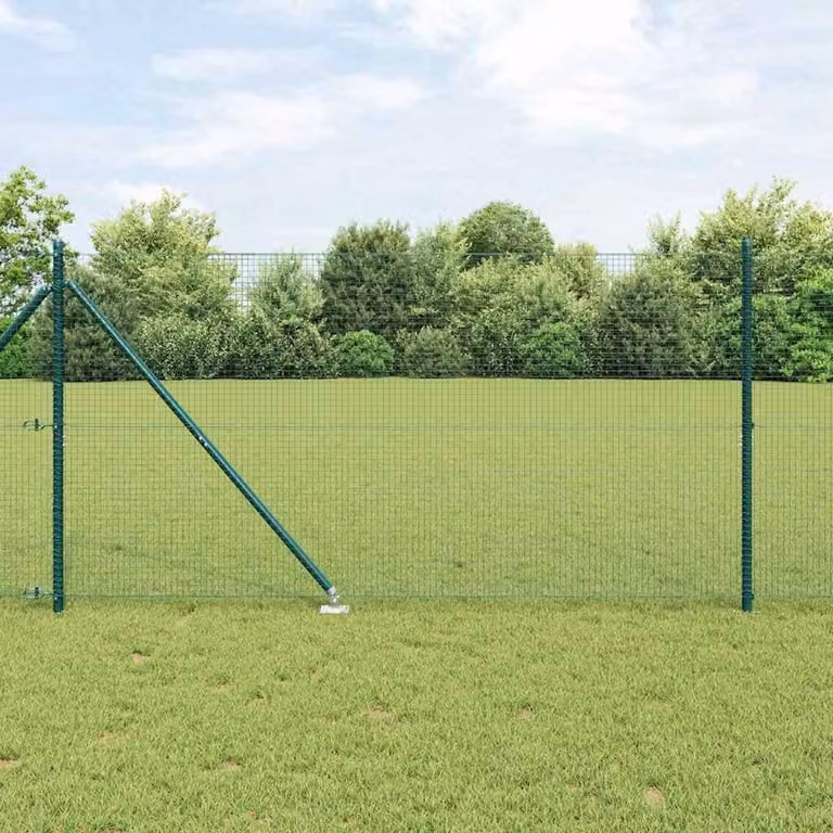 Berkfield Home Green Steel Welded Wire Fence with 13 Round In-Ground Spike Posts, W: 25 m, H: 1.2 m