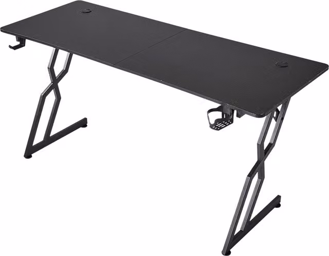 Livingandhome Black Gaming Desk with Cup Holder and Headphone Hook, W: 120 cm, H: 75 cm