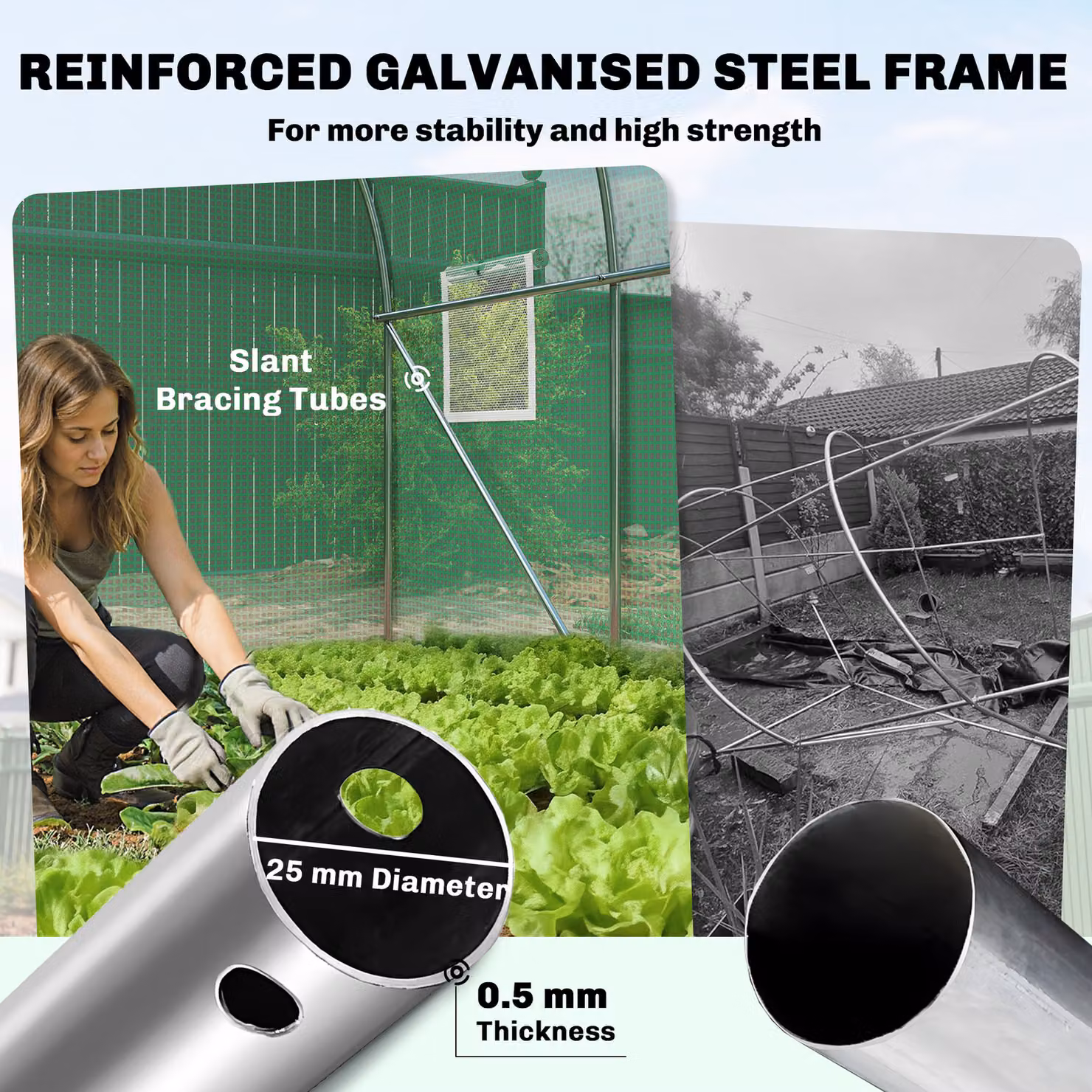 Outsunny Green Walk-in Polytunnel Greenhouse with Hinged Door and 6 Roll Up Mesh Windows, W/D/H: 3 x 2 x 2 m – 3
